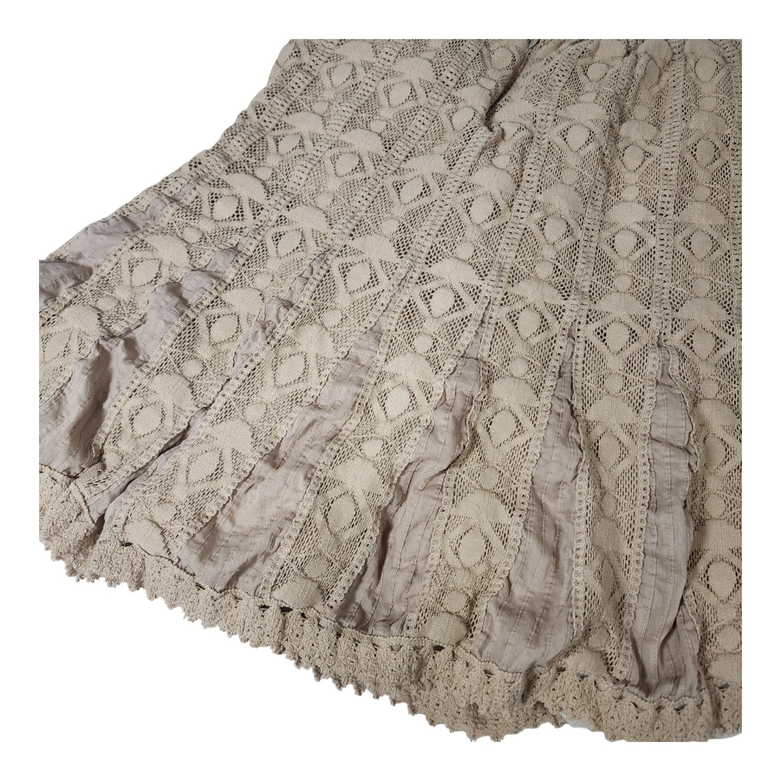 Coldwater Creek Khaki Tan Crochet Lace Crinkle Cotton Midi Skirt P10 Boho P10 — image 4 of 8